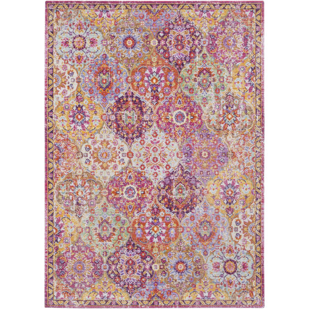 Bungalow Rose Solal Performance Pink/Blue Rug & Reviews Wayfair